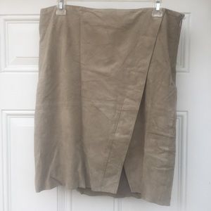 🔥$598 Ralph Lauren SUEDE-LEATHER Faux-Wrap Skirt